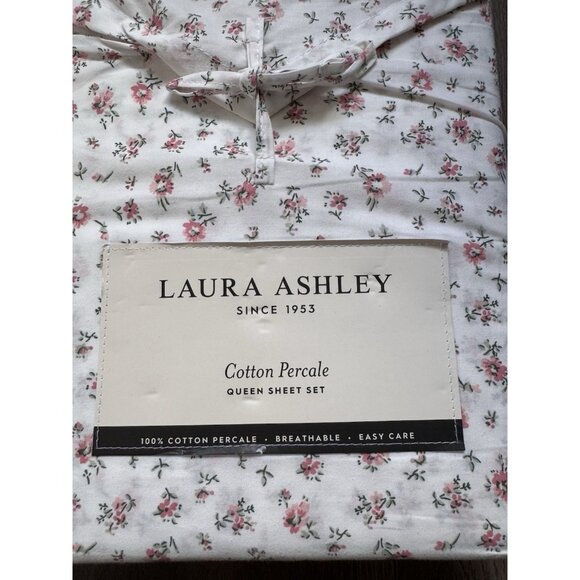 NEW 4pc Laura Ashley Queen Sheet Set Cottage Floral PETITE FLEUR PINK & Green - Picture 3 of 5